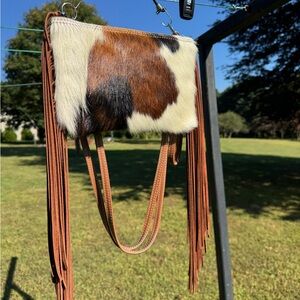 Holy Cow Couture Ranch Hand- Chic Cowhide Crossbody Bag with Fringe